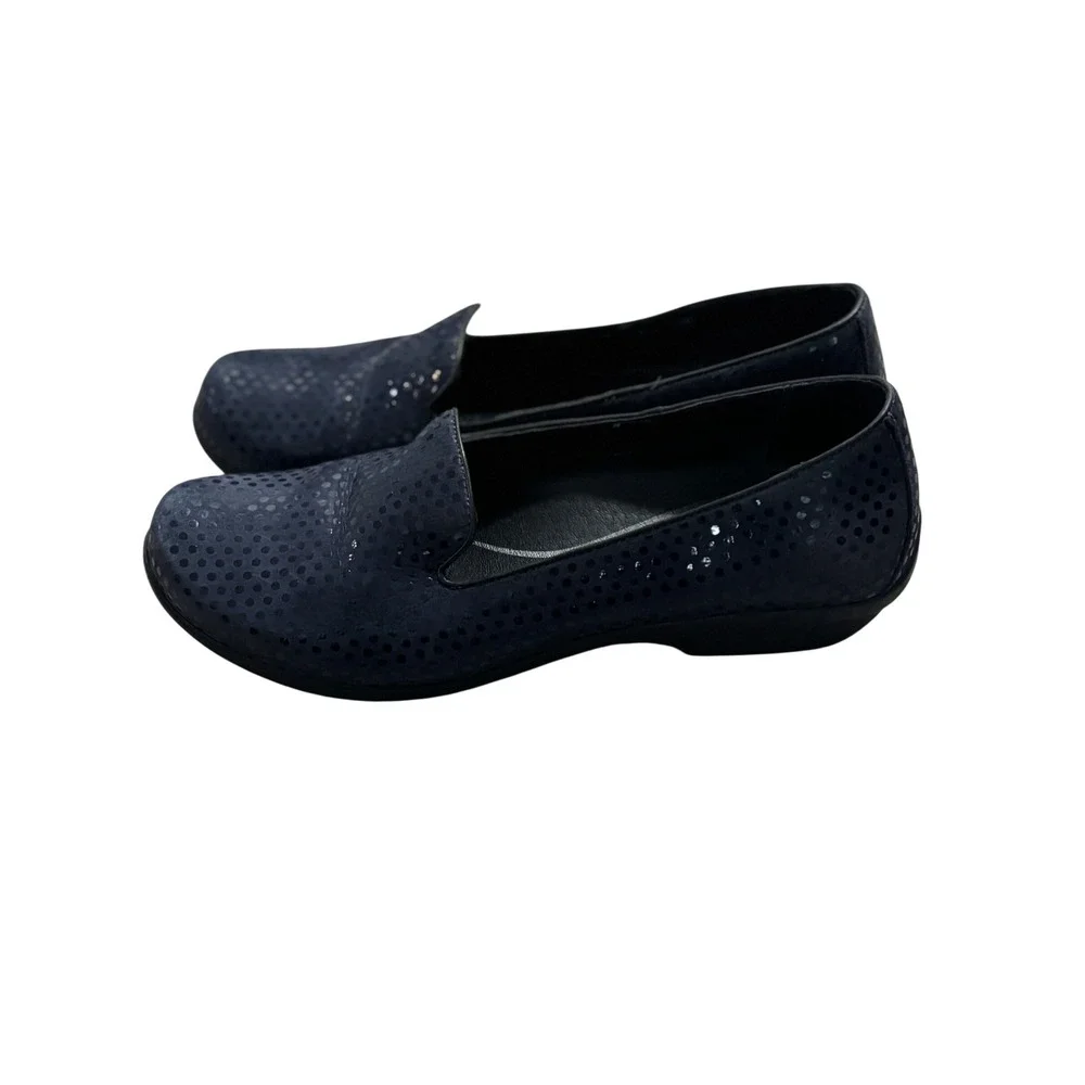 Dansko Navy Blue Metallic Polka Dot Slip On Loafers‎ Flats Size 38